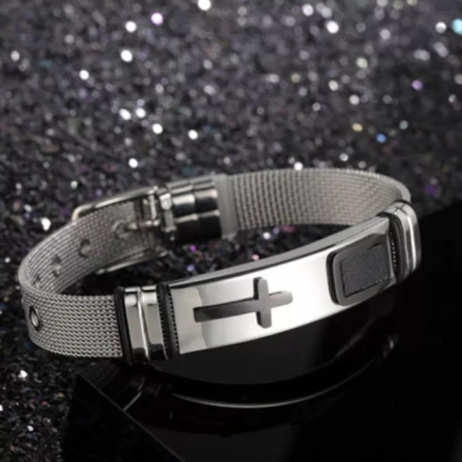 Bratara inox reglabila cu cruce neagra