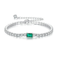 Bratara argint tennis cu zirconii si piatra verde smarald