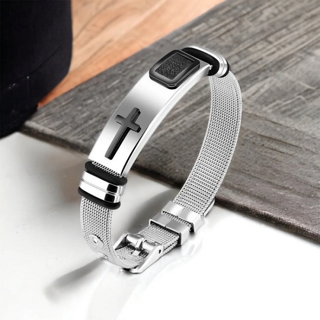 Bratara inox reglabila cu cruce neagra