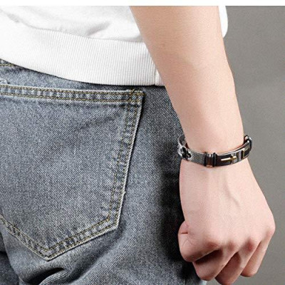 Bratara inox reglabila cu cruce neagra