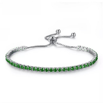 Bratara tennis argintie reglabila din inox cu cristale din zirconiu verde smarald
