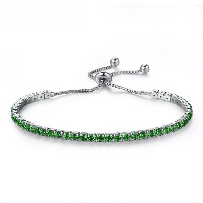Bratara tennis argintie reglabila din inox cu cristale din zirconiu verde smarald