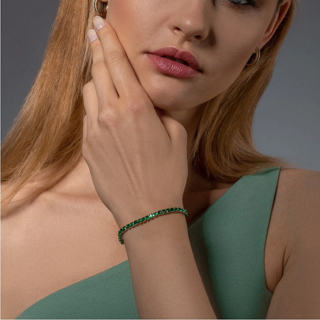 Bratara tennis argintie reglabila din inox cu cristale din zirconiu verde smarald