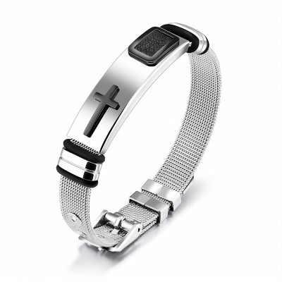 Bratara inox reglabila cu cruce neagra