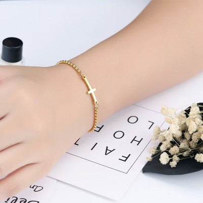Bratara inox reglabila placata cu aur cu talisman cruce