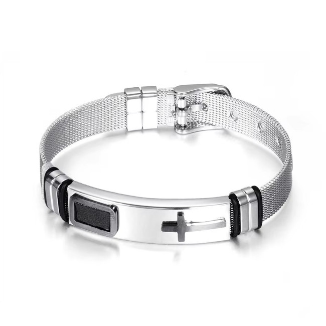 Bratara inox reglabila cu cruce neagra