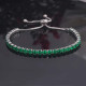 Bratara tennis argintie reglabila din inox cu cristale din zirconiu verde smarald
