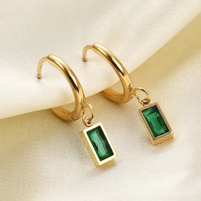 Cercei inox rotunzi cu talisman verde smarald