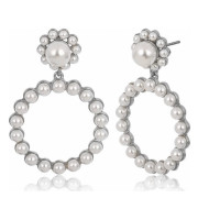Cercei eleganti cu perle Silver Pearl Hoop