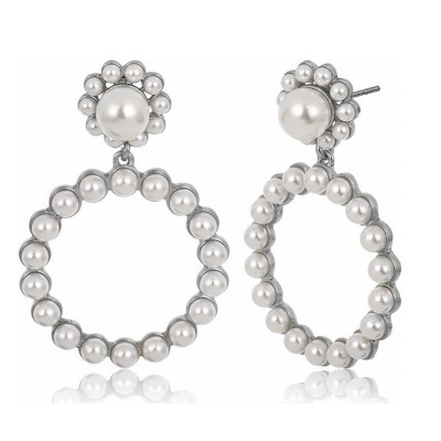 Cercei eleganti cu perle Silver Pearl Hoop