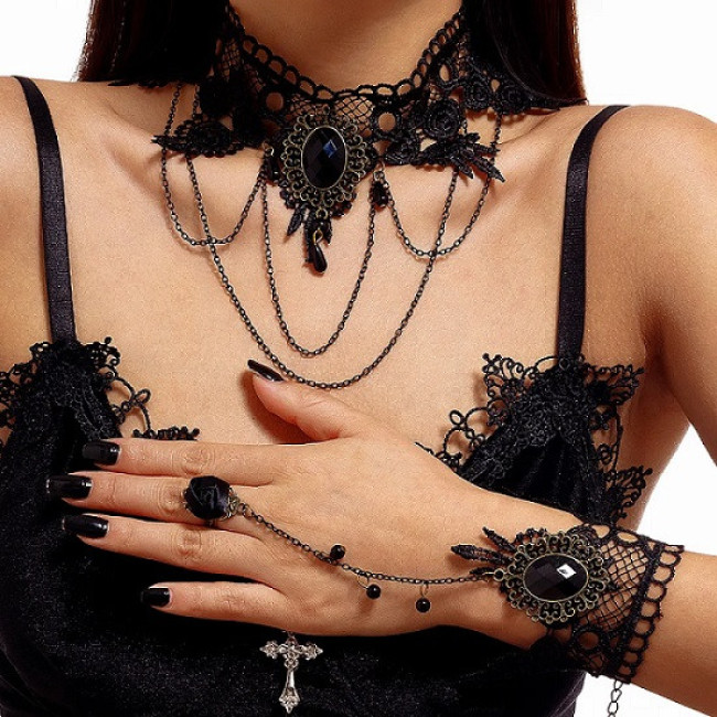 Set bijuterii gotic din dantelă neagra