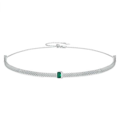 Colier argint chocker reglabil cu pandantiv verde smarald detasabil tip clic