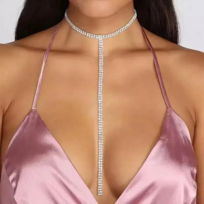 Colier choker lung tip cravata cu cristale