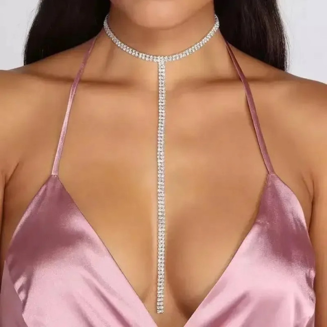 Colier choker lung tip cravata cu cristale