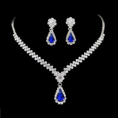 Set bijuterii colier si cercei Josephine cu cristale albastru safir
