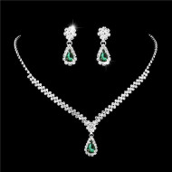 Set bijuterii colier si cercei Josephine cu cristale verde smarald