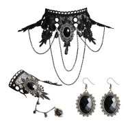 Set bijuterii gotic din dantelă neagra 
