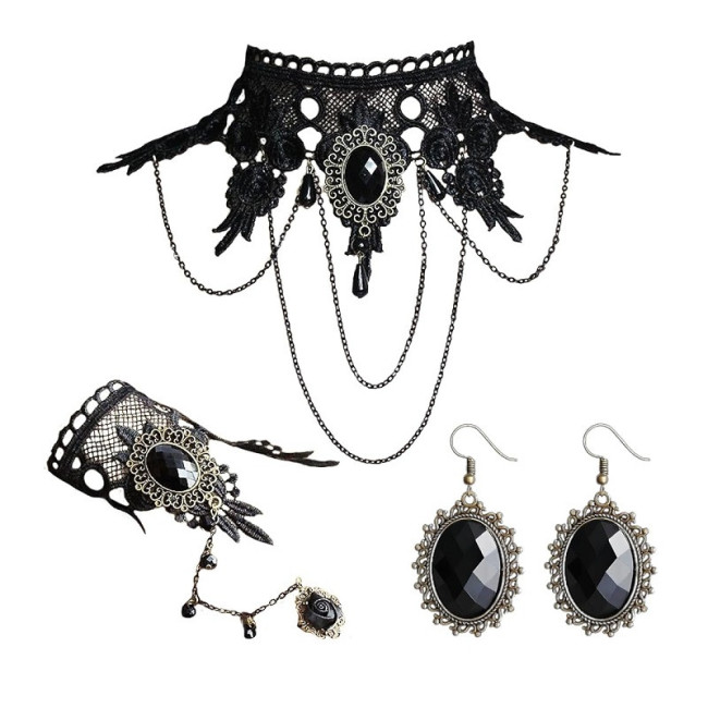 Set bijuterii gotic din dantelă neagra