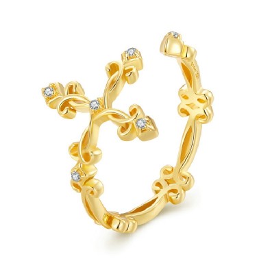 Inel argint reglabil cruce aurie cu zirconii Inel argint reglabil cruce aurie cu zirconii