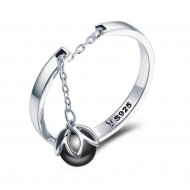 Inel argint reglabil floare cu perla neagra