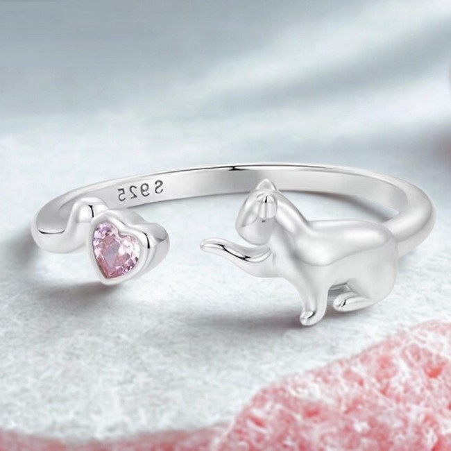 Inel argint reglabil pisicuta cu cristal inima