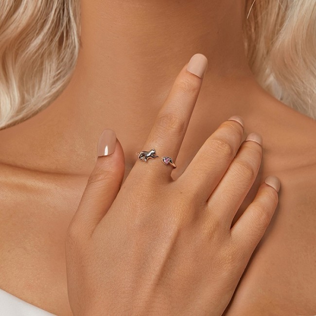 Inel argint reglabil pisicuta cu cristal inima