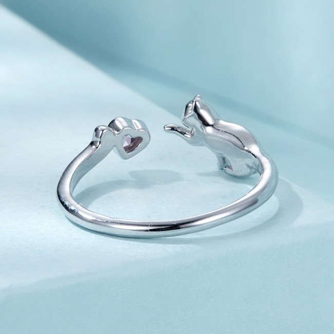 Inel argint reglabil pisicuta cu cristal inima