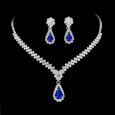 Set bijuterii colier si cercei Josephine cu cristale albastru safir Set bijuterii colier si cercei Josephine cu cristale albastru safir
