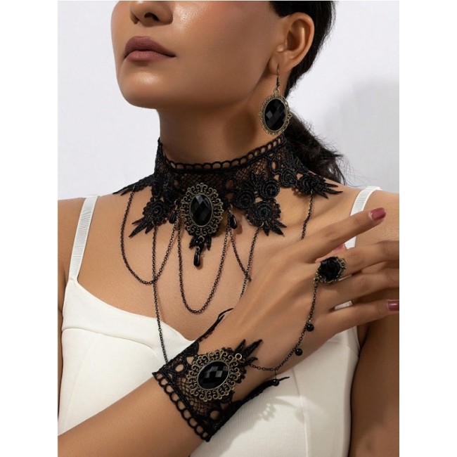 Set bijuterii gotic din dantelă neagra