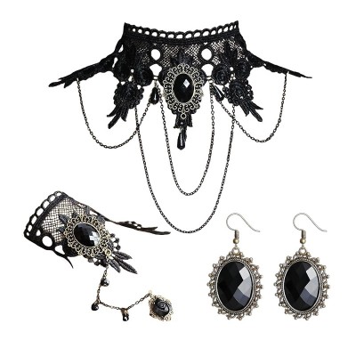 Set bijuterii gotic din dantelă neagra colier choker, bratara si cercei