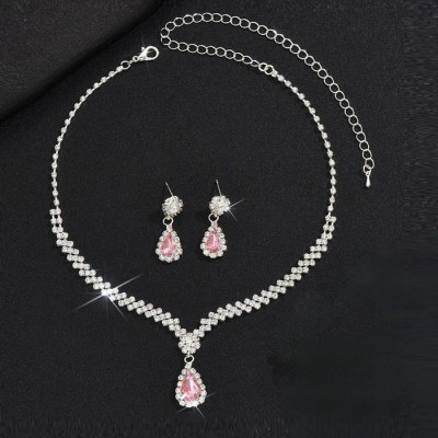 Set bijuterii colier si cercei Josephine cu cristale roz Set bijuterii colier si cercei Josephine cu cristale roz