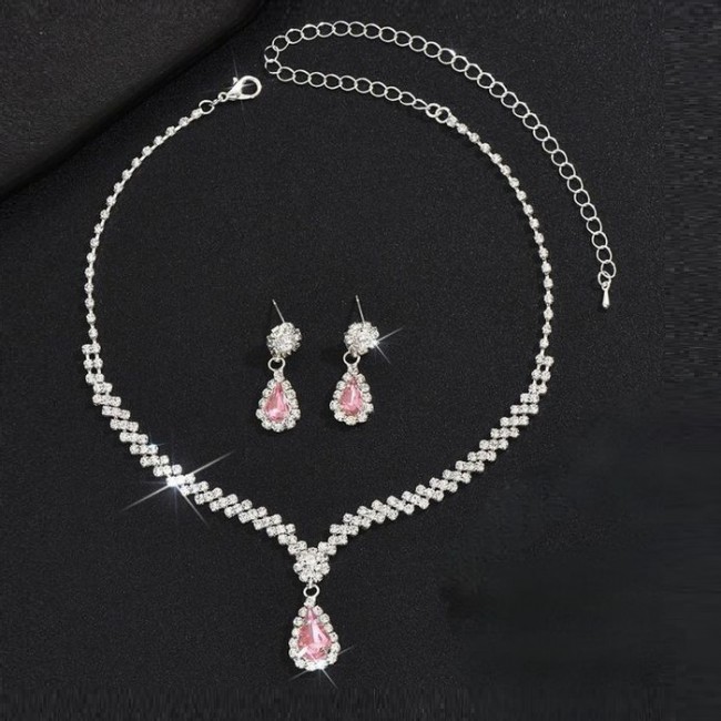 Set bijuterii colier si cercei Josephine cu cristale roz Set bijuterii colier si cercei Josephine cu cristale roz