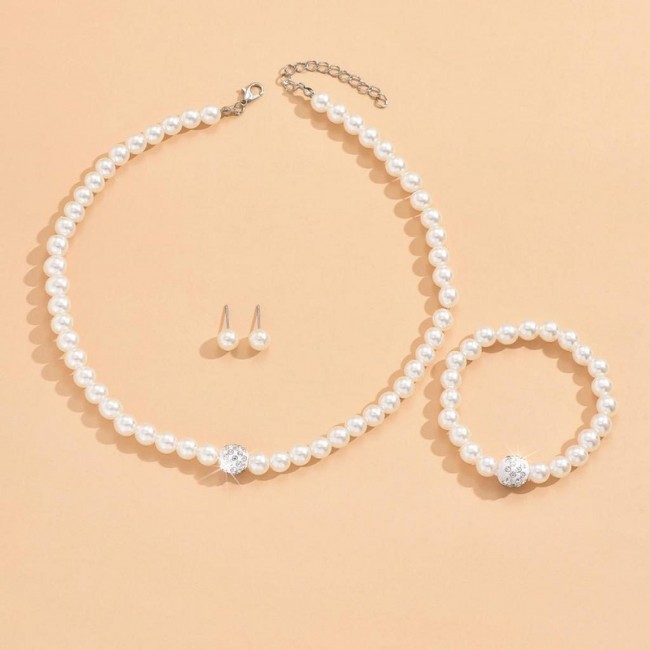 Set bijuterii cu perle colier, cercei si bratara