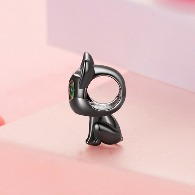 Talisman argint Pisica neagra cu email si ochi verzi