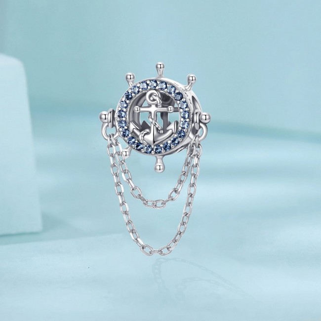 Talisman argint nautic cu timona si ancora