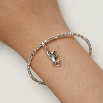 Talisman argint pandantiv pisica cu ochi verzi Talisman argint pandantiv pisica cu ochi verzi