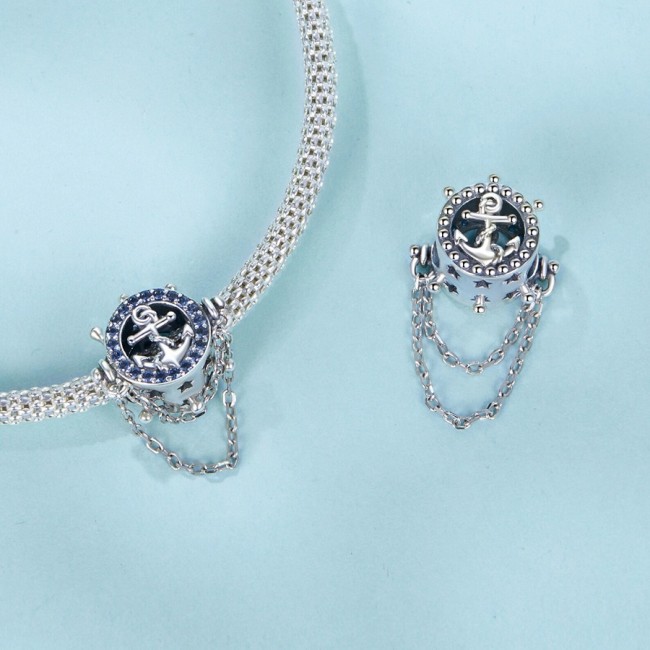 Talisman argint nautic cu timona si ancora