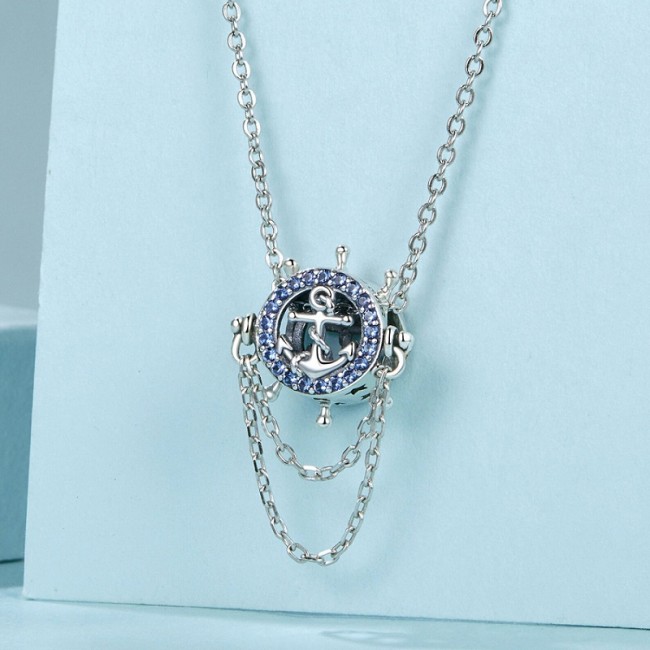 Talisman argint nautic cu timona si ancora