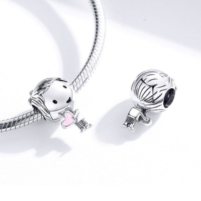 Talisman argint baiat cu inima roz