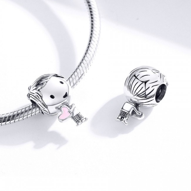 Talisman argint baiat cu inima roz