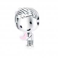 Talisman argint baiat cu inima roz