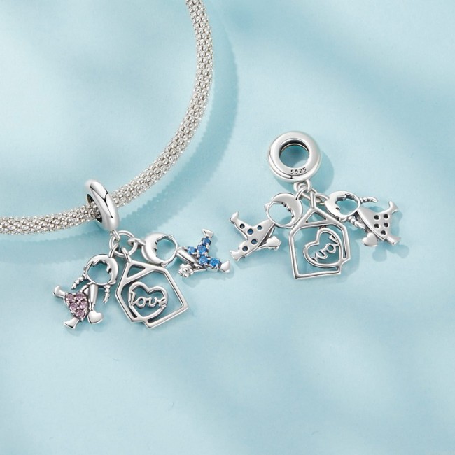 Talisman argint familie fetita si baietel