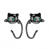Cercei argint Pisica Neagra cu Ochi Verzi