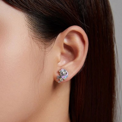 Cercei argint asimetrici Unicorn si Curcubeu