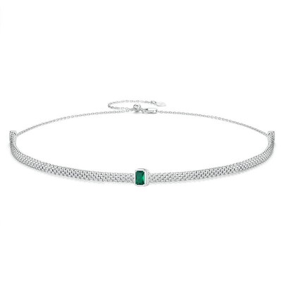 Colier argint chocker reglabil cu pandantiv verde smarald detasabil tip clic Colier argint chocker reglabil cu pandantiv verde smarald detasabil tip clic