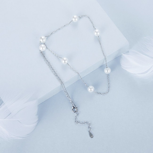 Colier argint la baza gatului cu perle albe