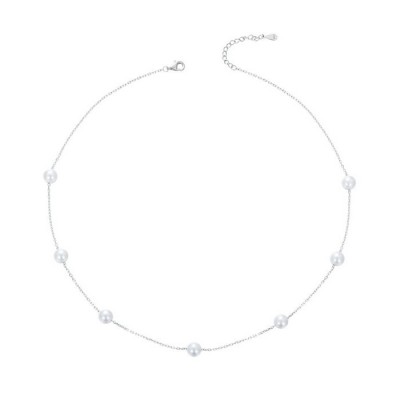 Colier argint la baza gatului cu perle albe