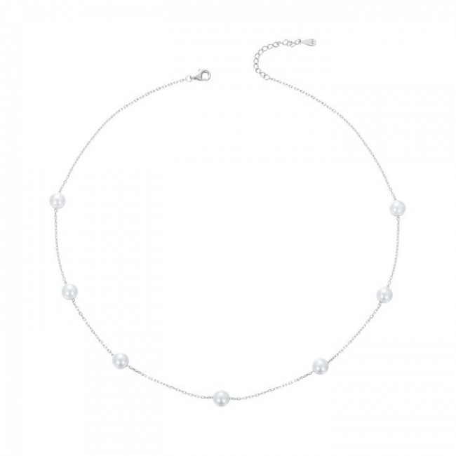Colier argint la baza gatului cu perle albe