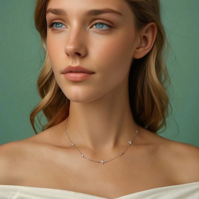 Colier argint delicat cu floricele si zirconii