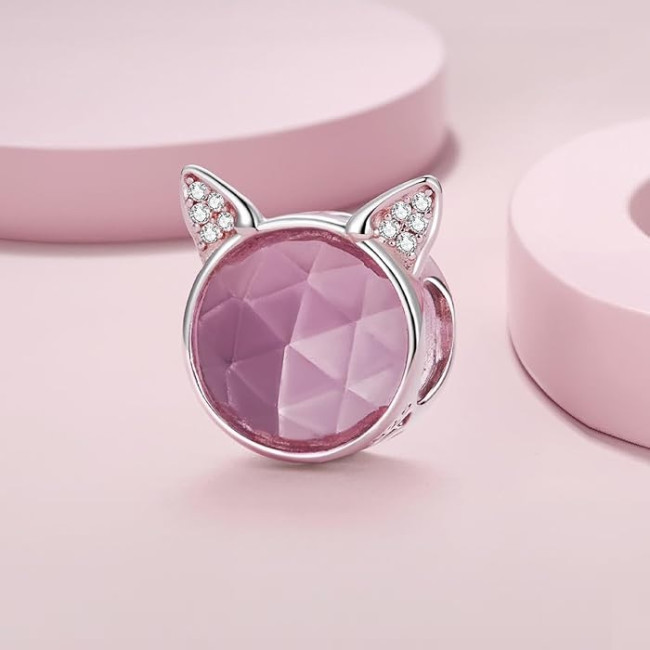 Talisman argint cap de pisica cu cristal roz